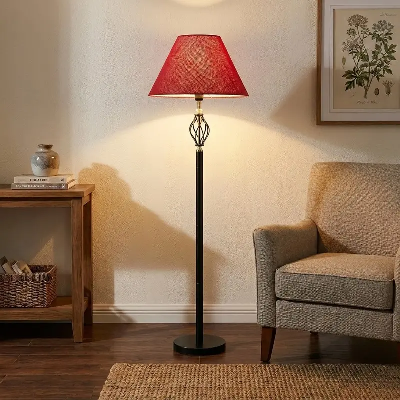 Crimson Crosshatch Jute Floor Lamp