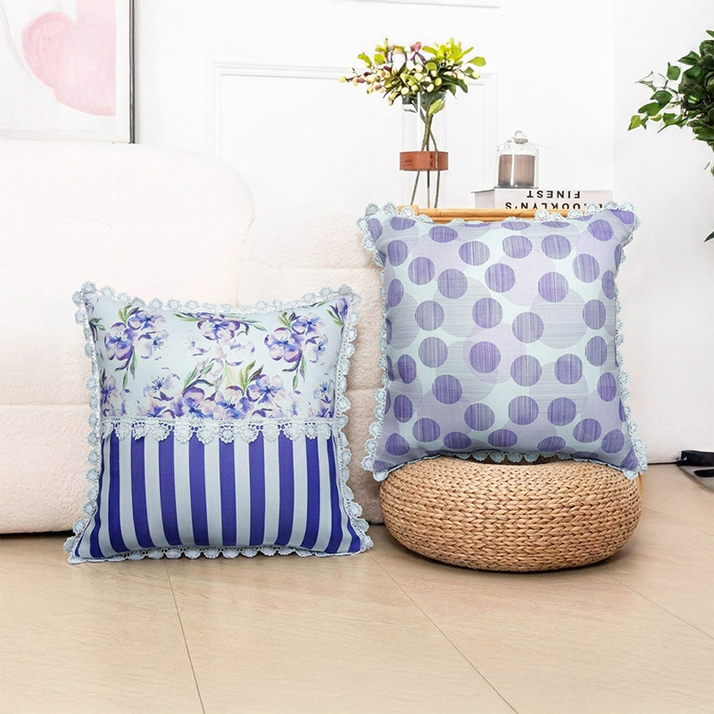 Striped Circle Printed Cushion Covers - Set of Two - 16 x 16 Inches