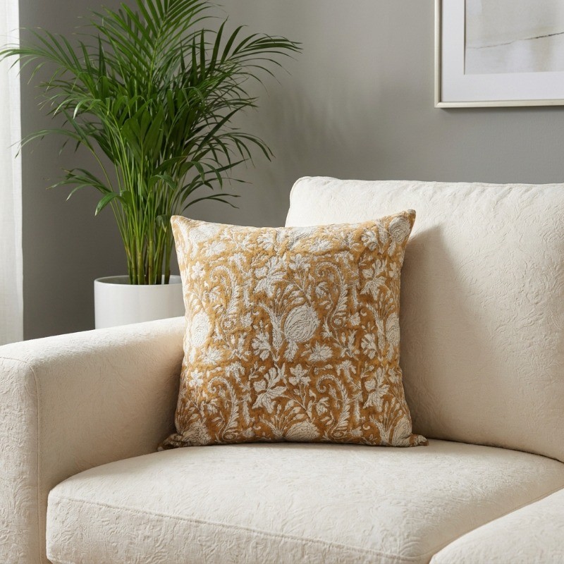 Floreva Printed Cotton Cushion Cover - White,Orange
