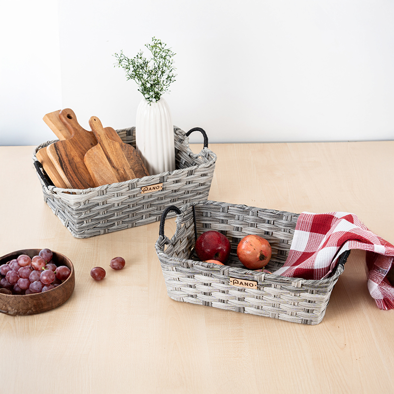 Rustic Loom Storage Basket (Grey,White) - Set of Two