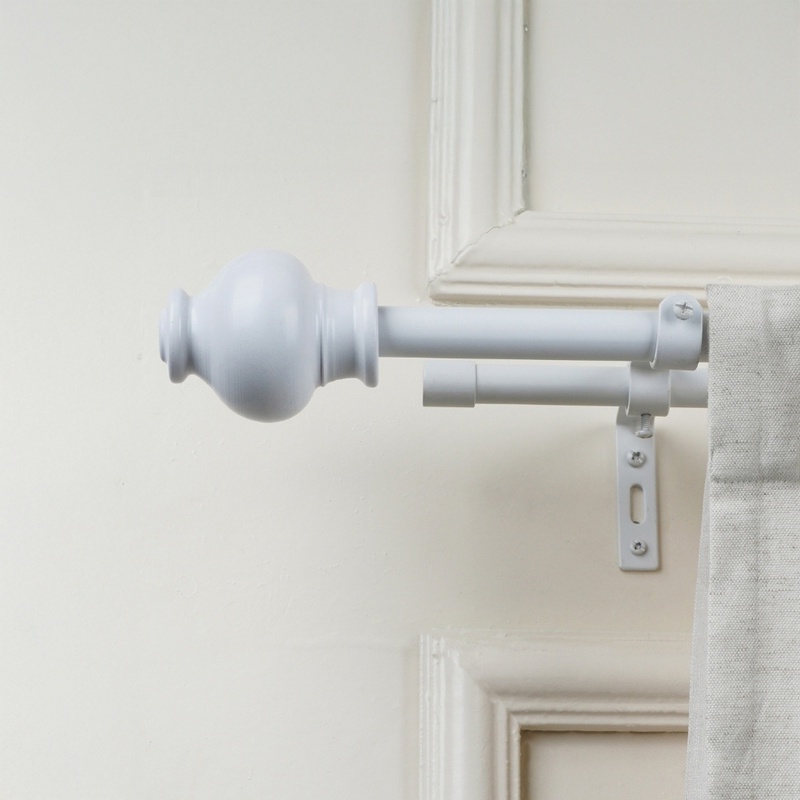 Zellij Duo Extendable 1" Double Curtain Rods With Round Finial & Brackets (White)