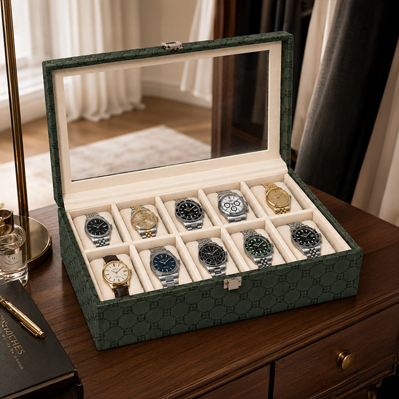 Mahogany Trinket Showcase MDF Jewelbox - Green