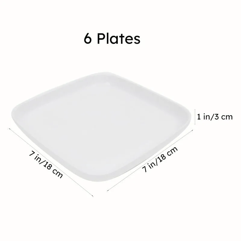 Square white plate shown from above on a plain background