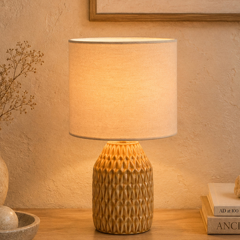 Verdant Lattice Aura Ceramic Table Lamp - Brown