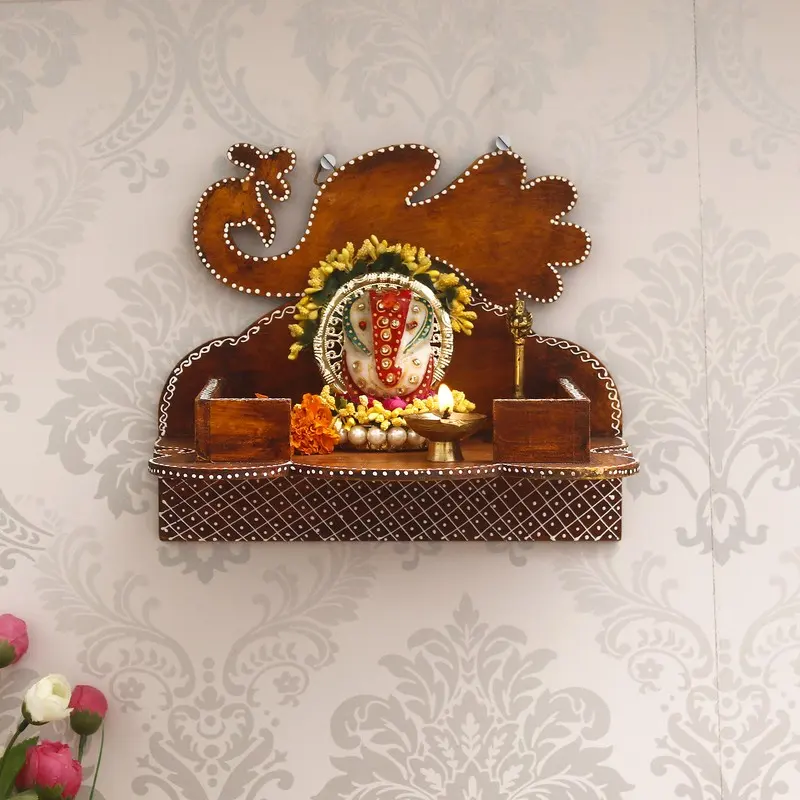 Sacred Blessings Wooden Mandir
