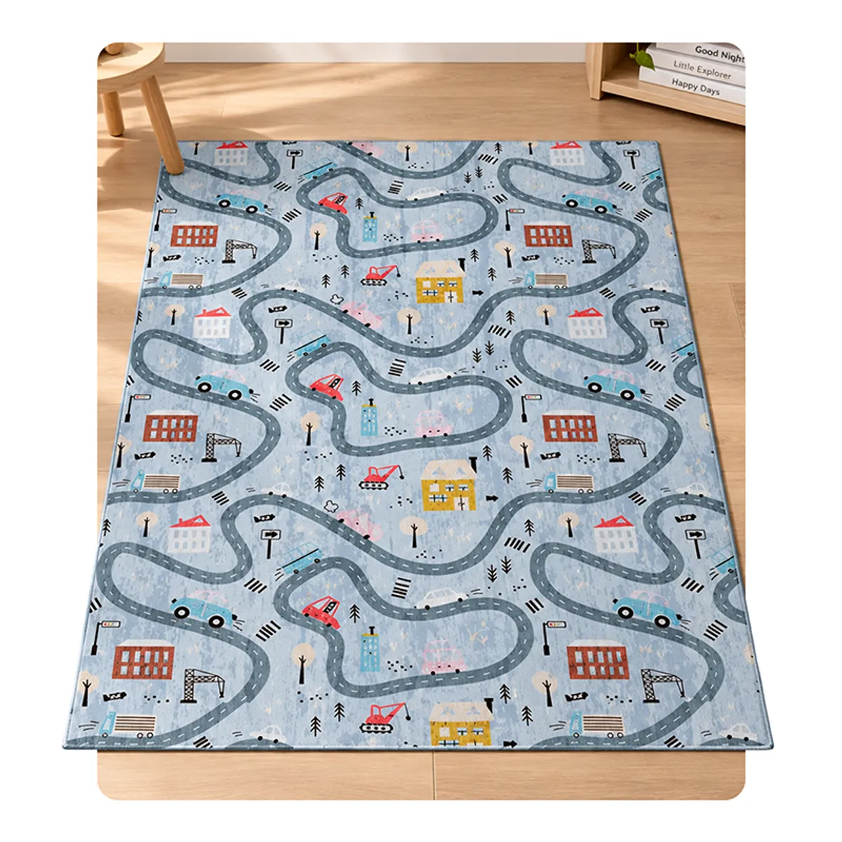 The Way Home Blue Polyester Carpet for Kids