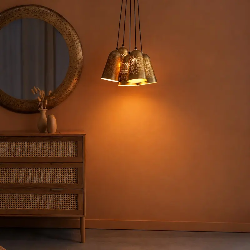 Tribal Bell Cluster Mild Steel Ceiling Lamp