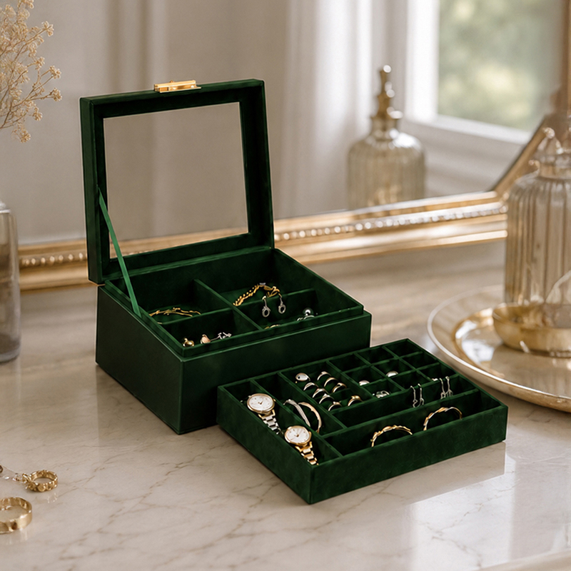 AarviDecor AccessoryVault Faux Leather Jewellery Box - Green