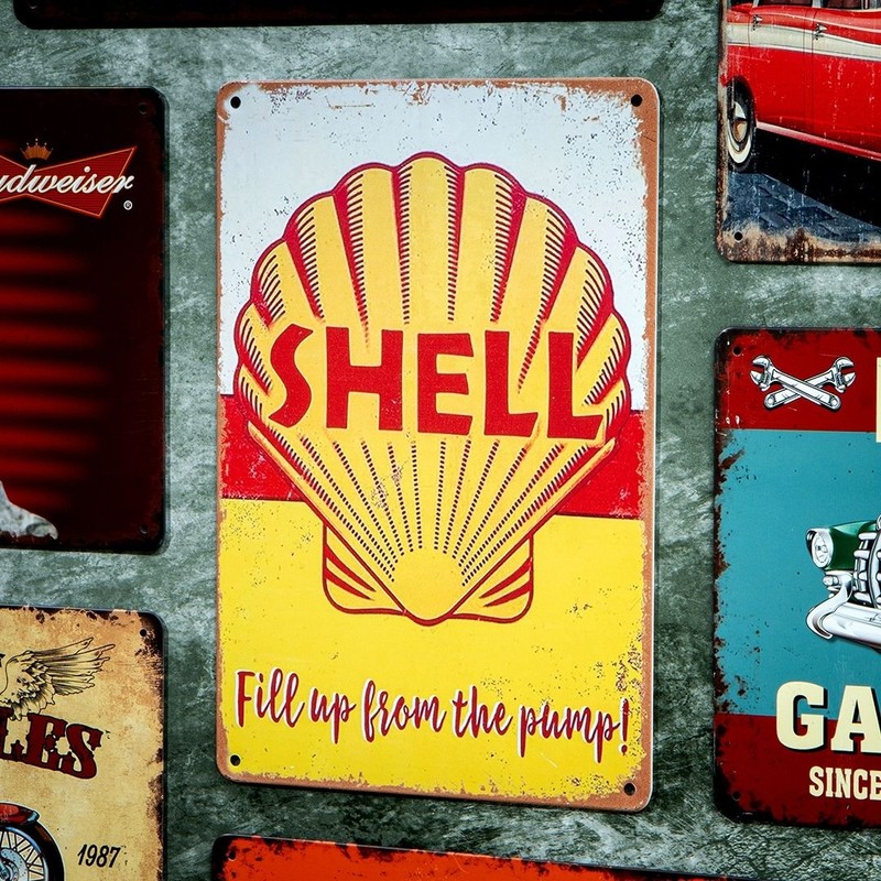 Shell Petrol Pump Metal Wall Accent