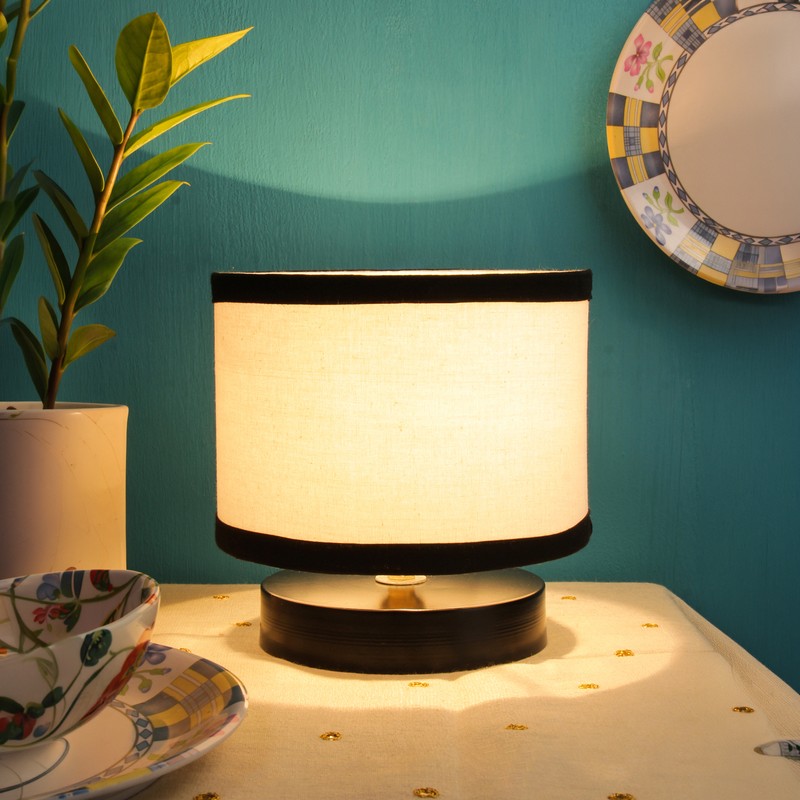 Osnaburg Wooden Table Lamp - White