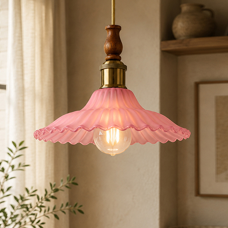 Viridian Glass Ceiling Lamp - Light Pink