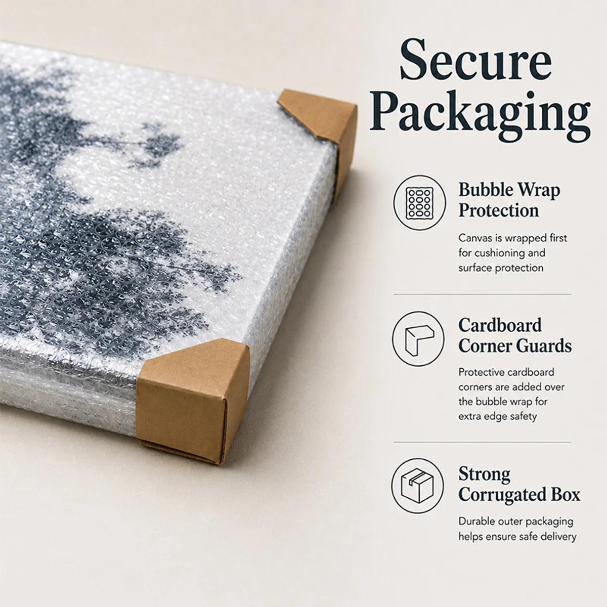 Canvas wall painting wrapped in protective packaging
