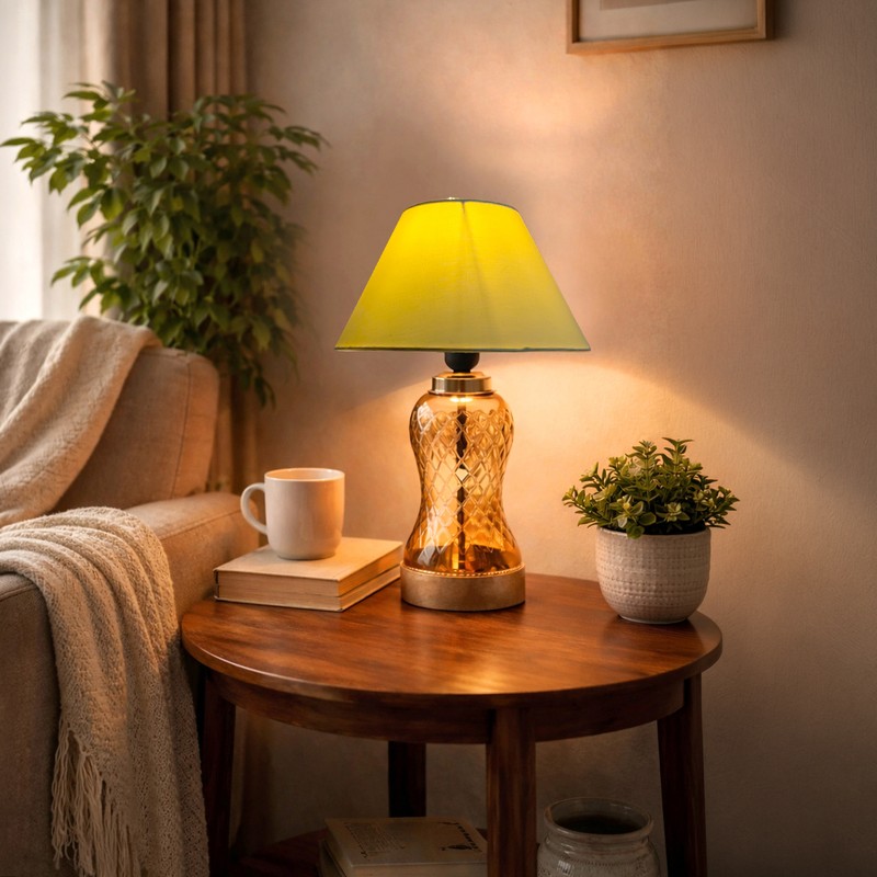 Reticule Wooden Table Lamp - Yellow