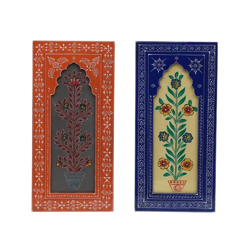 Two rectangular wall accents with hand-painted botanical artwork on white background