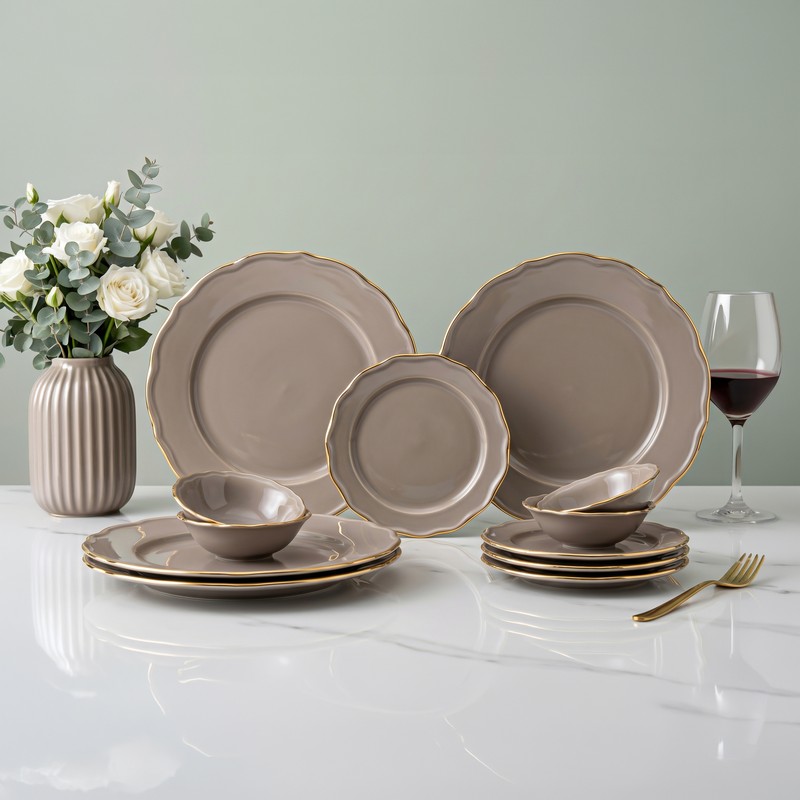 Westcott Porcelain Dinner Set (Thunder Grey & Gold) - 12 Piece Set