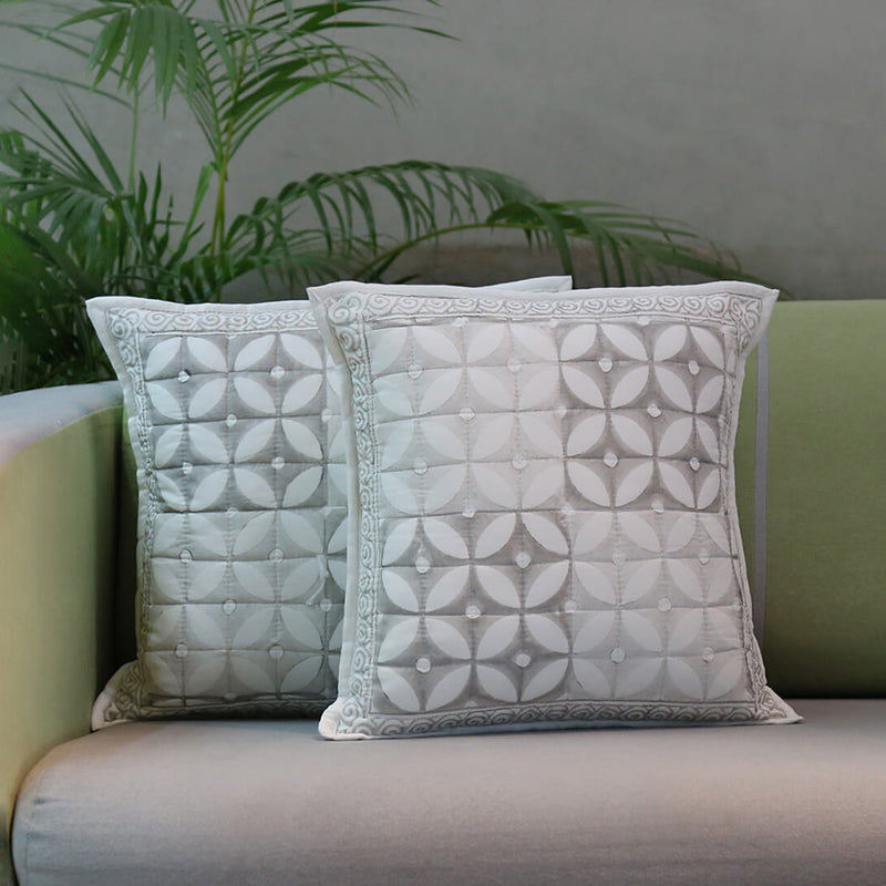 India Circus Floral Tetra Tufted Cotton Cushion Cover - Set Of Two