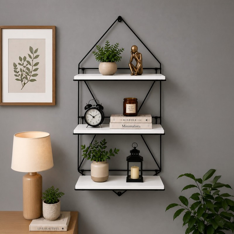 Perch MDF & Iron Wall Shelf - Black & White