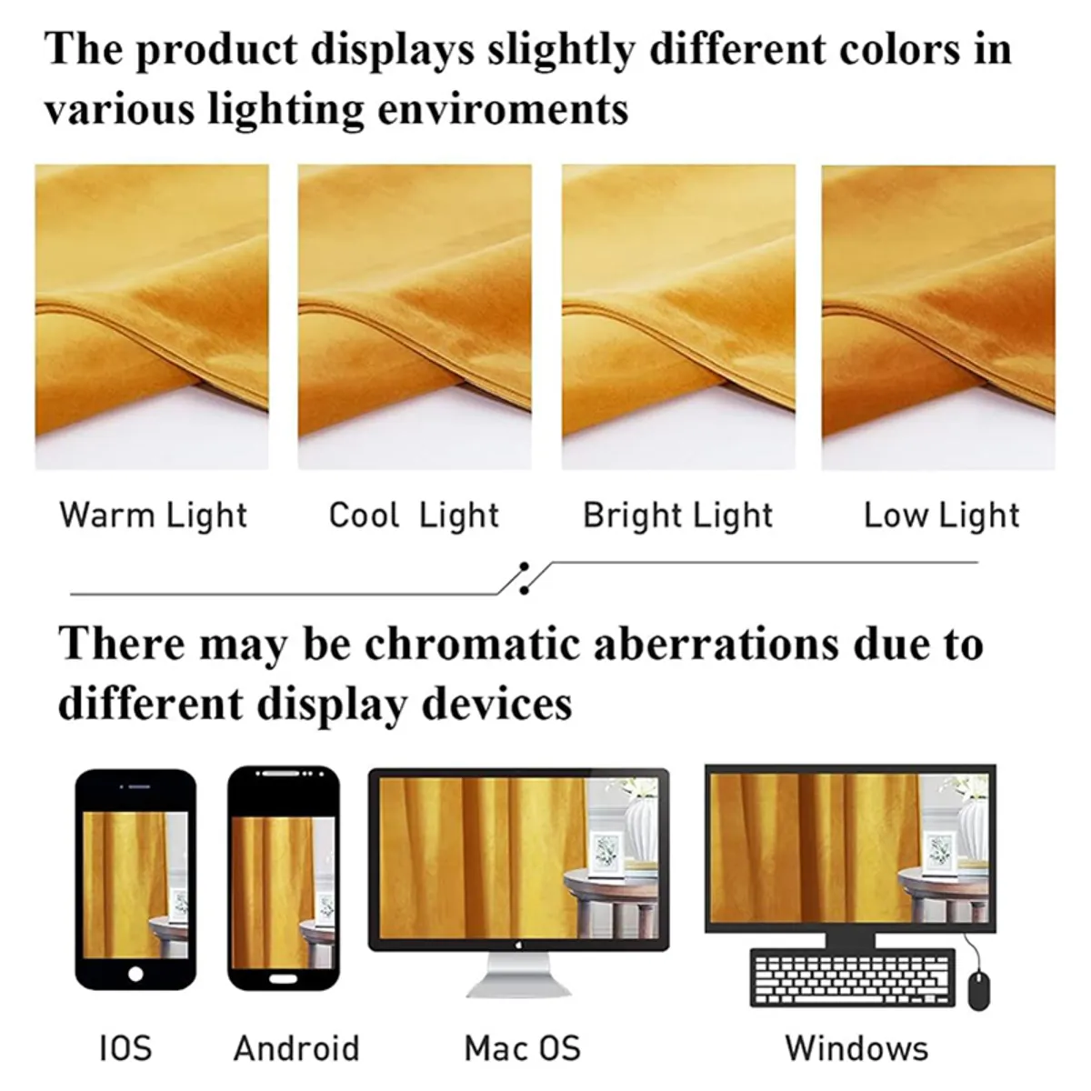 Yellow velvet fabric swatches shown under different lighting