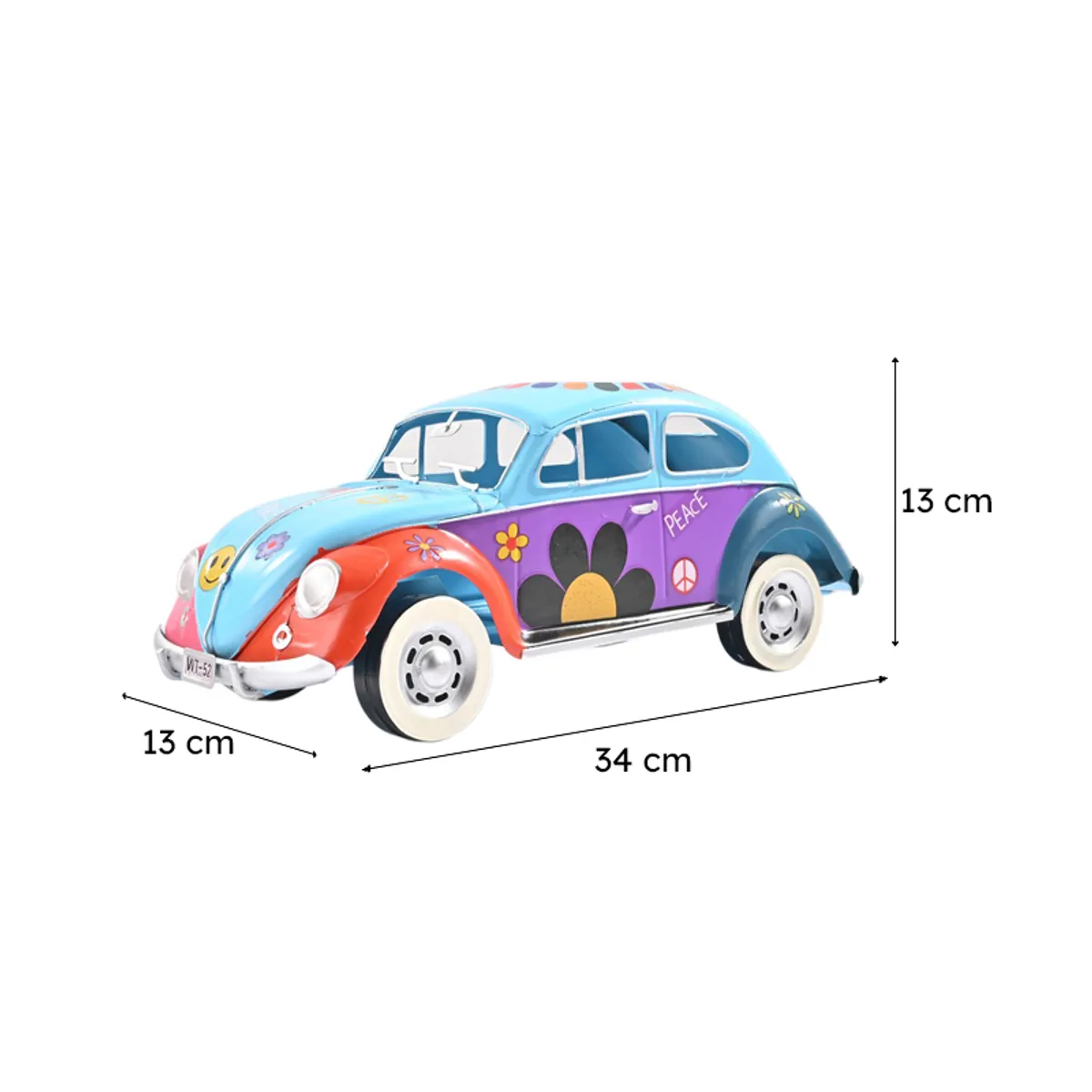 Vintage car showpiece with dimensions shown as 34 x 13 x 13 cm