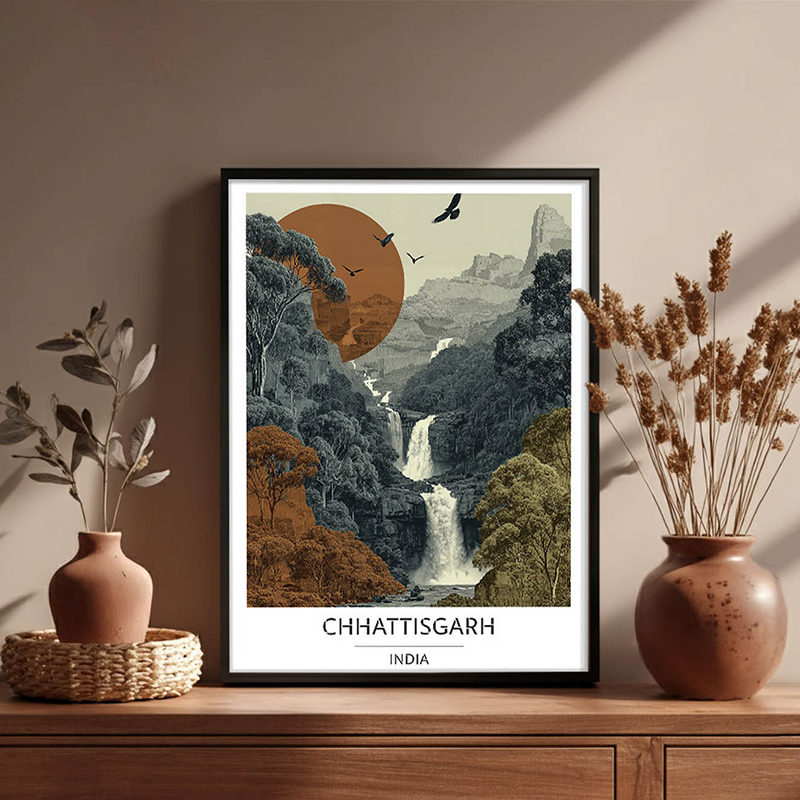 Hidden Cascade of Chhattisgarh Wall Art With Black Frame - Small