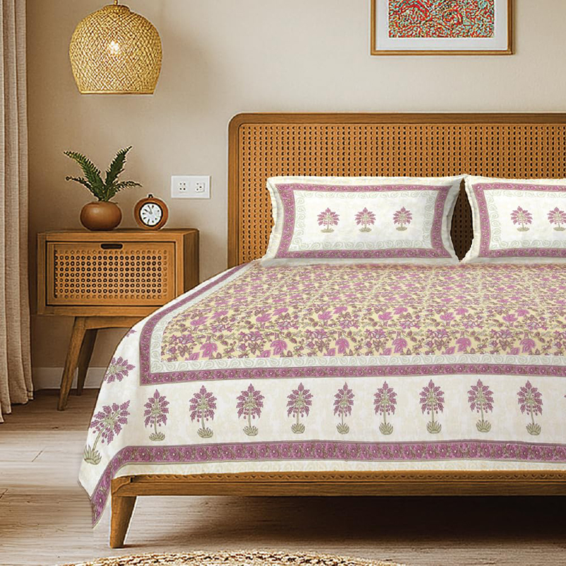 Urban Space RoyalNest Cotton Bedsheet (Purple) - 200 TC - Queen/Double