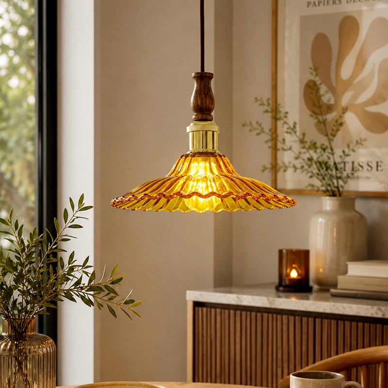 Viridian Glass Ceiling Lamp - Yellow