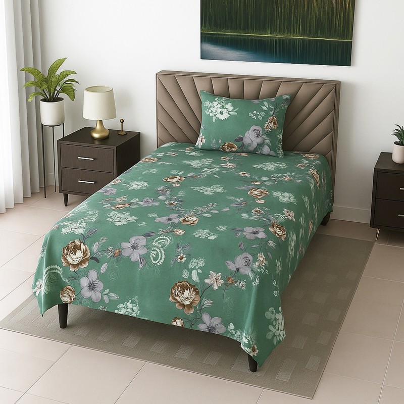Garden Serenade Printed Bedsheet - 180 GSM - Single