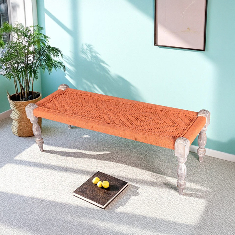 Crixo Sheesham Wooden Bench - Orange
