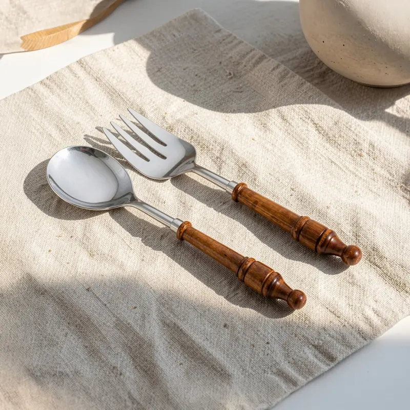 Nature Grip Stainless Steel & Wood Serving Spoon - Two Piece Set