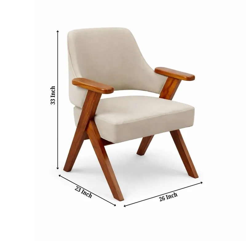 Product information graphic showing teak wood, velvet fabric and foam