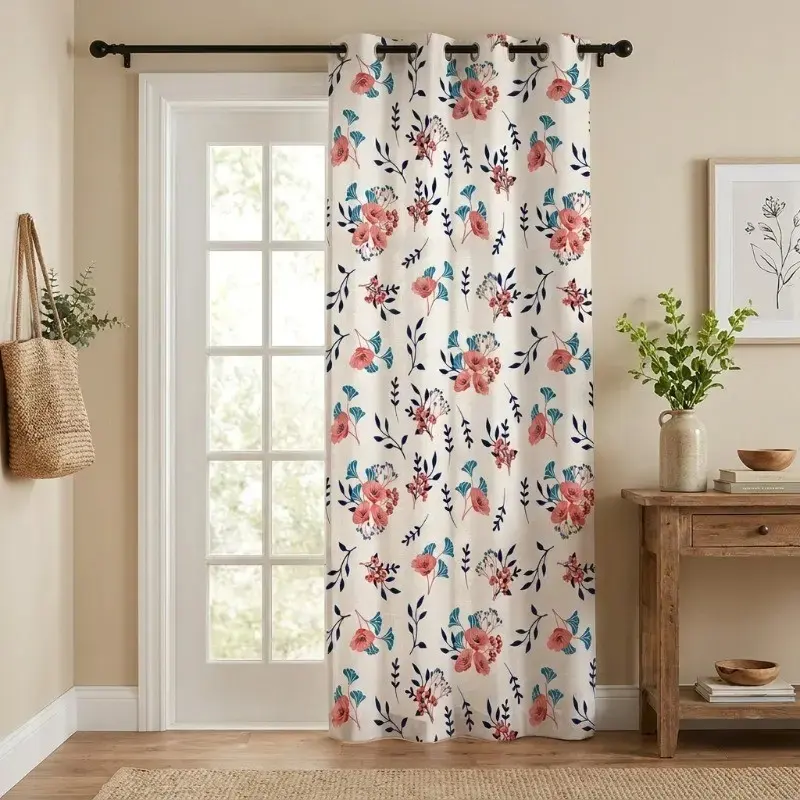 Bloom Veil Printed Cotton Curtain - Pink