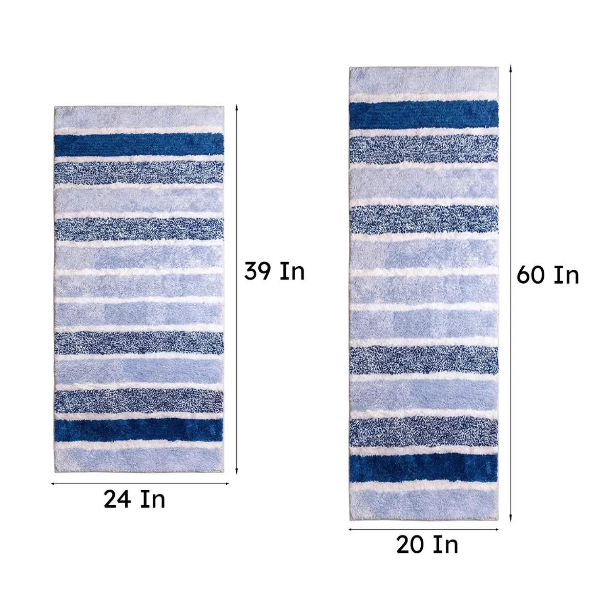 Two blue striped runner size diagrams shown side by side