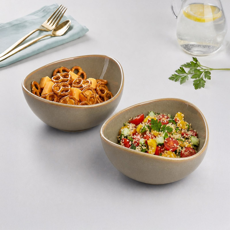 Glanz Ceramic Snack Bowl (Grey/500 mL Each)- Set of Two