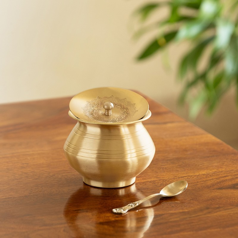 Gleeming Brass Ghee Pot with Spoon