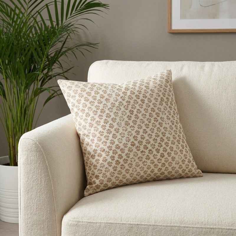Florique Printed Cotton Cushion Cover - White,Orange