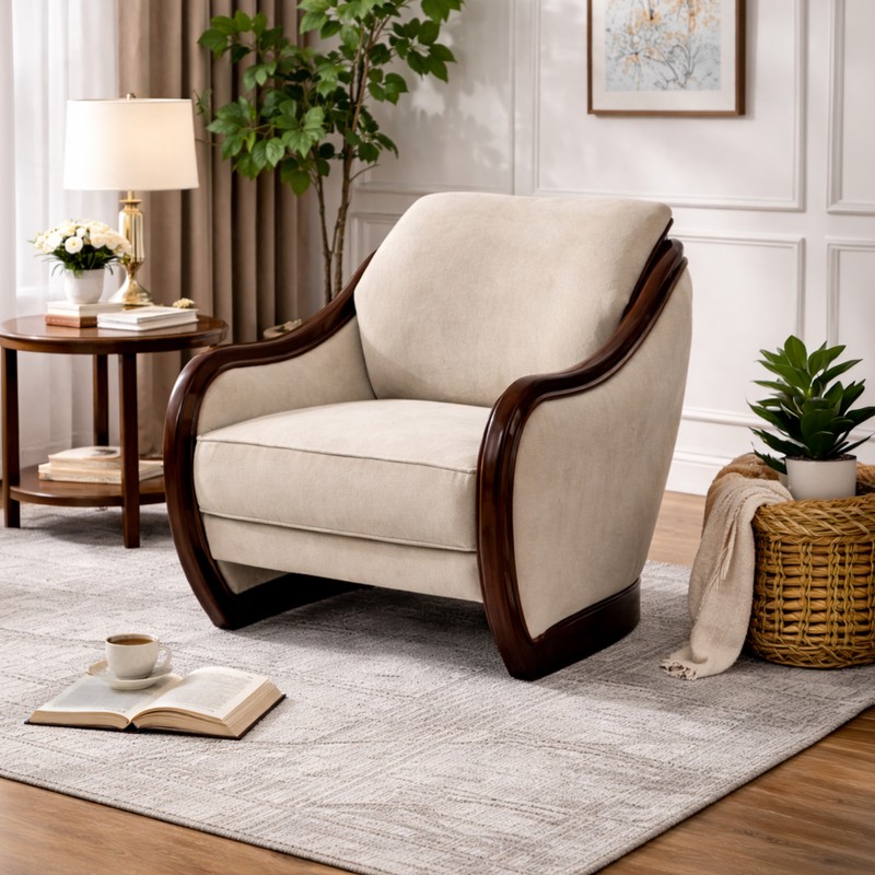 Wynmere Teak Wood & Velvet Accent Chair