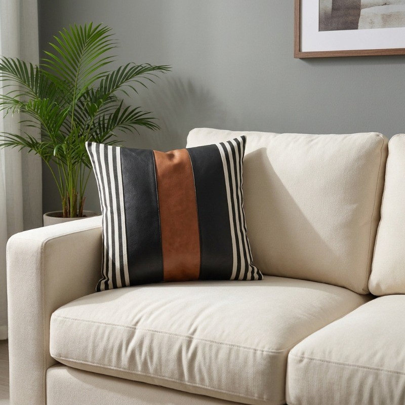 Printed Faux Leather,Canvas Cushion Cover