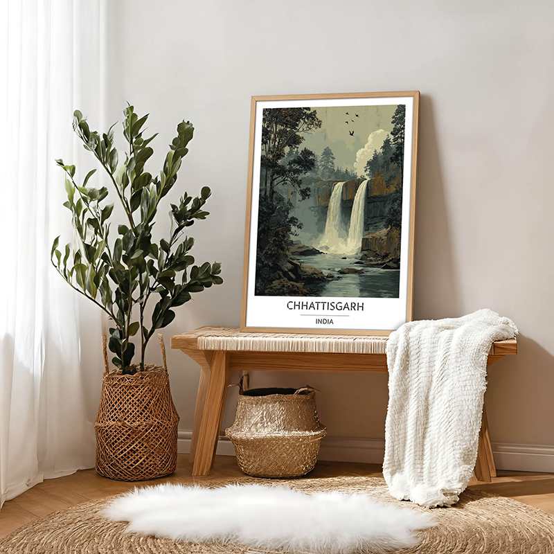 Majestic Chitrakote Falls Chhattisgarh Wall Art With Brown Frame - Small