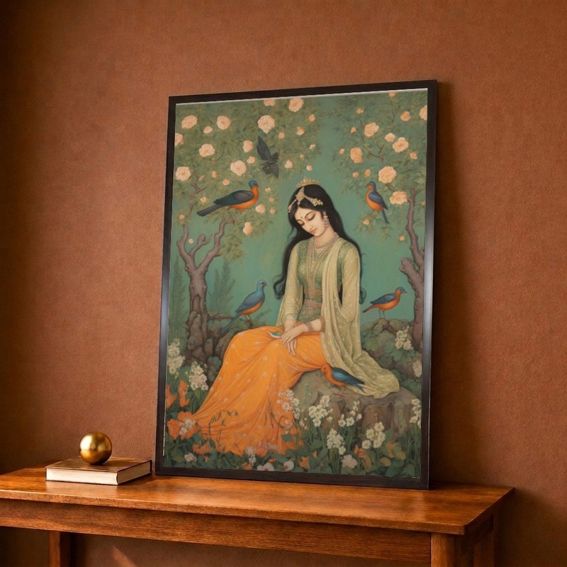 Garden Maiden Birds Canvas Wall Painting