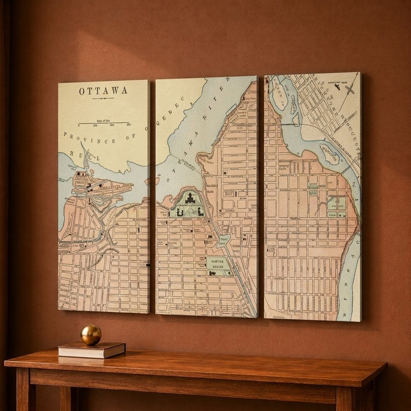 Vintage Ottawa Map Canvas Wall Painting