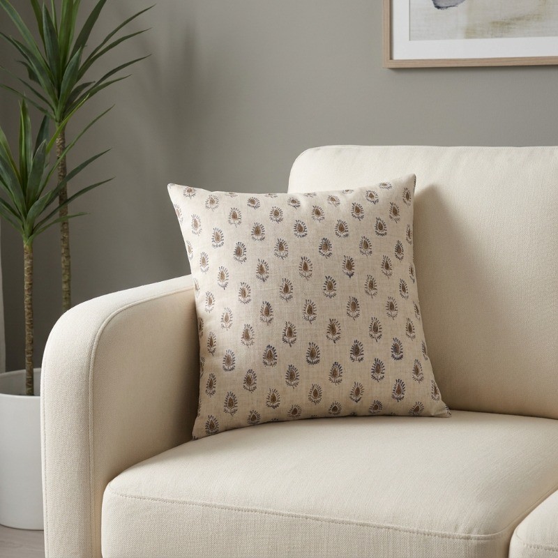 Bloom Mood Printed Cotton Cushion Cover - White
