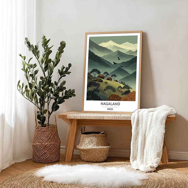 Valley Echoes of Nagaland Wall Art With Brown Frame - Small