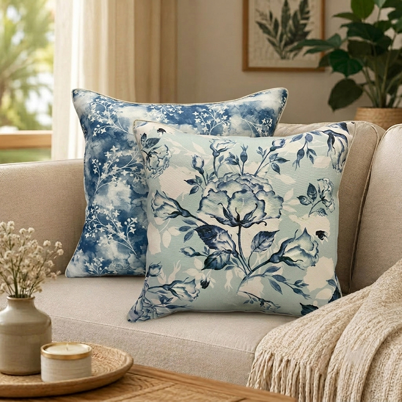 Rosy Love Printed Cushion Covers - Set of Two - 16 x 16 Inches