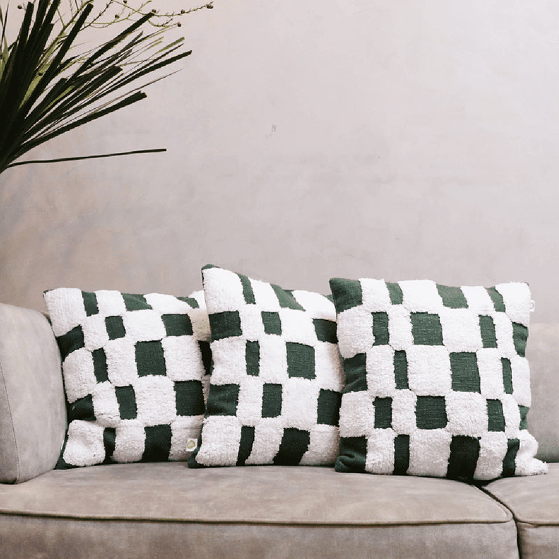 Cushy Checkers Tufted Cushion Cover (Black & White) - Set Of Three