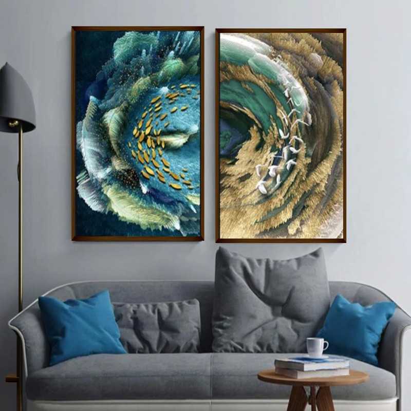 Rheotaxis Canvas Wall Painting - Set of Two