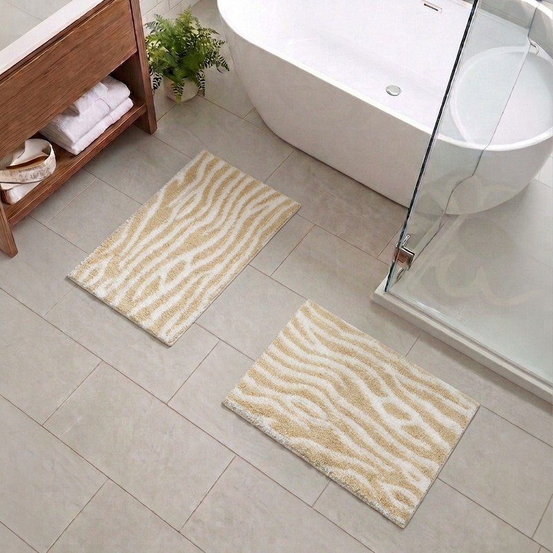 Zibra Strip Anti Skid Bath Mat (Beige) - Set of Two - 38 x 60 cm