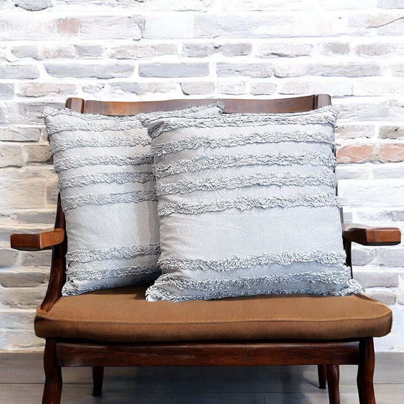 Thea Stripe Tufted Cushion Cover (LightGrey) - Set Of Two