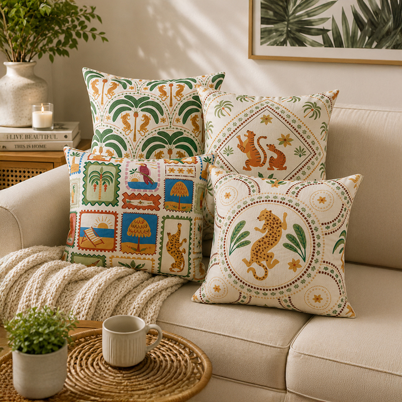 Elysian Geo Printed Cushion Covers - Set of Four - 16 x 16 Inches