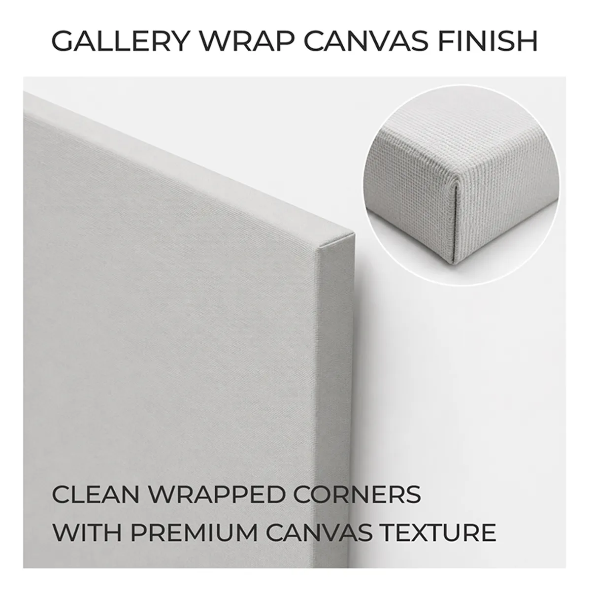 Close-up of gallery wrapped canvas corner with textured surface