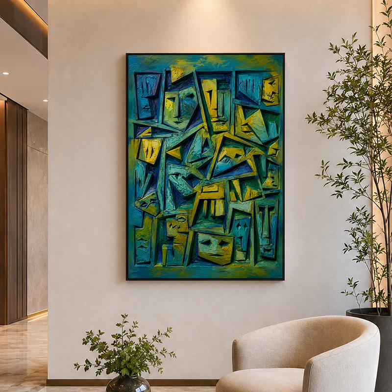 Fragmented Faces Canvas Wall Painting With Frame - Small
